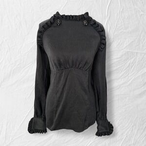 BCBG black silk ruffle blouse romantic goth